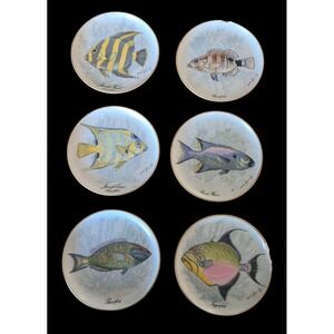 Set of 6 vintage Kaiser, W. Germany porcelain fish coasters 4" Wall‎ Plates